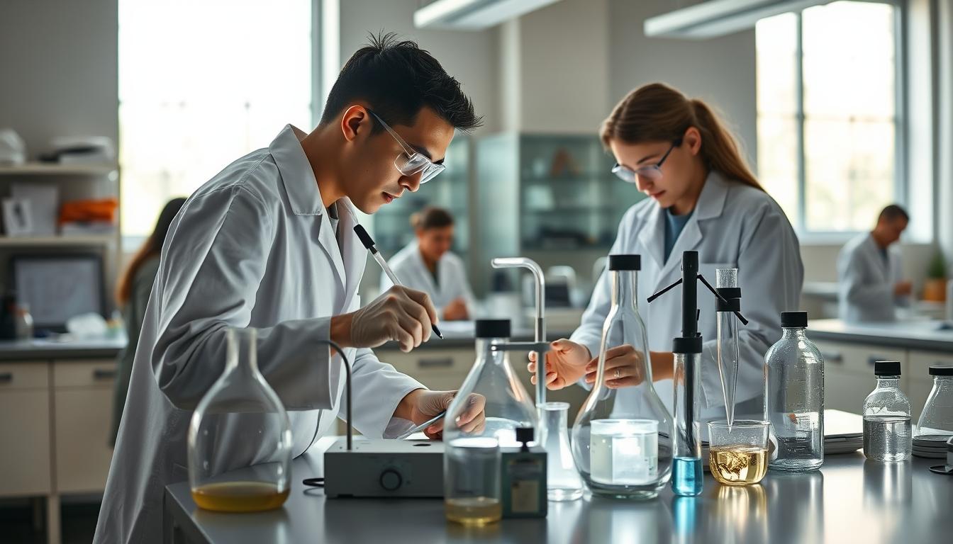 Students studying together in modern classroom